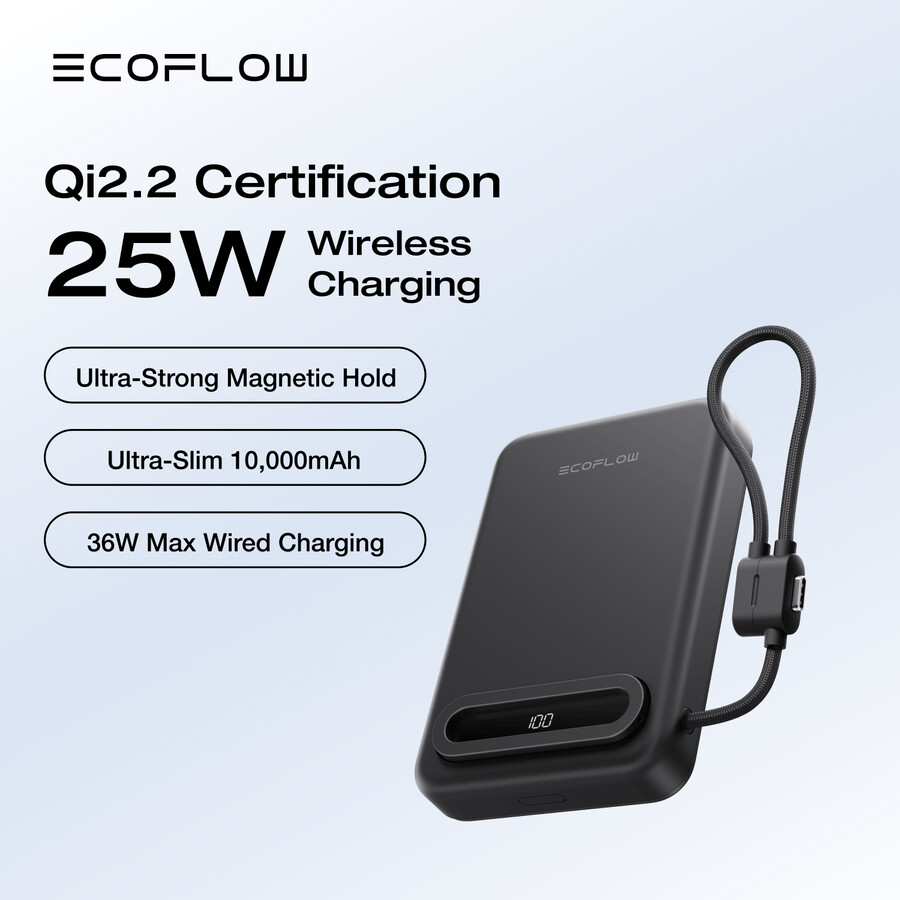 ecoflow rapid mag qi2.2 magnetische powerbank 10.000 mah 25 w integriertes usb-c-kabel