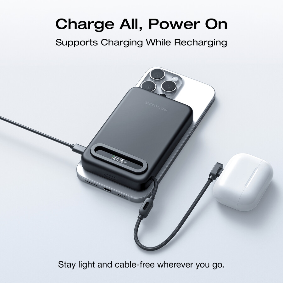 ecoflow rapid mag qi2.2 magnetische powerbank 10.000 mah 25 w integriertes usb-c-kabel