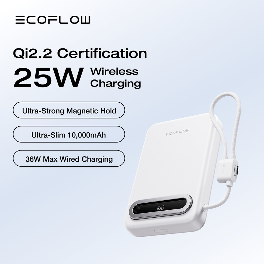 ecoflow rapid mag qi2.2 magnetische powerbank 10.000 mah 25 w integriertes usb-c-kabel