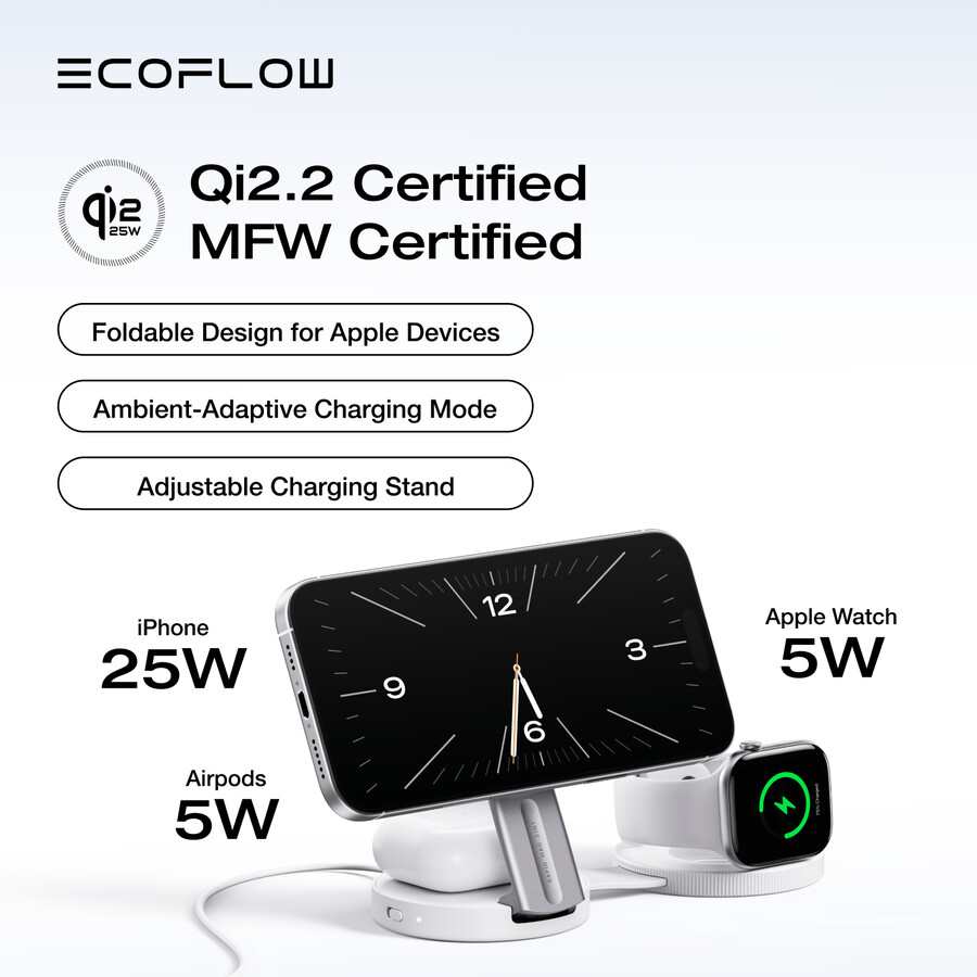 ecoflow rapid mag qi2.2 kabellose ladestation 3-in-1 faltbar