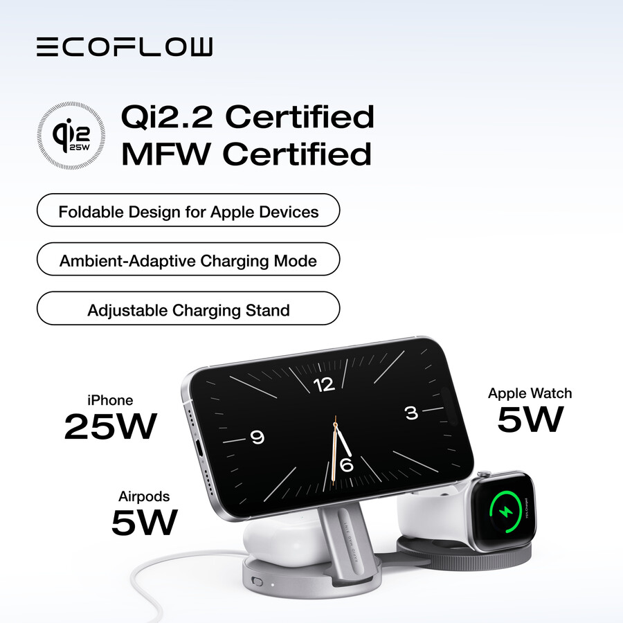 ecoflow rapid mag qi2.2 kabellose ladestation 3-in-1 faltbar
