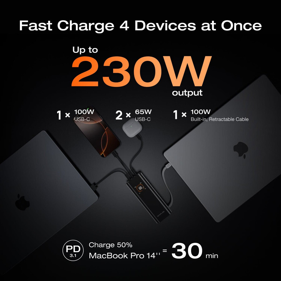 ecoflow rapid pro powerbank 20.000 mah 230 w 100-w-kabel integriert