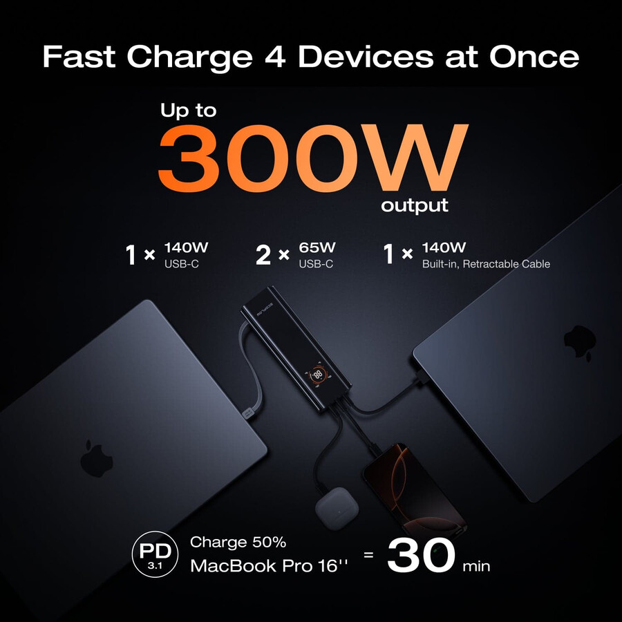 ecoflow rapid pro powerbank 27.650 mah 300 w 140 w integriertes kabel