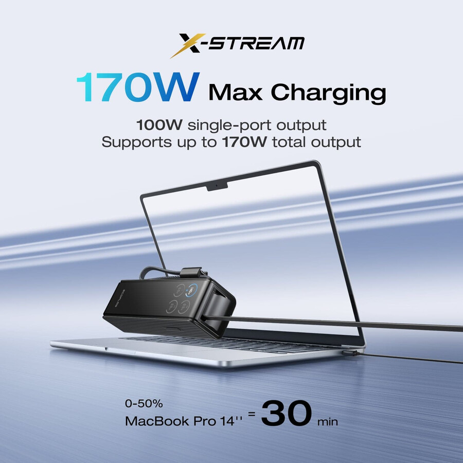 ecoflow rapid powerbank 25.000 mah 170 w 100 w integrierter verstärker und einziehbare kabel