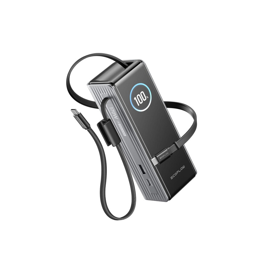 ecoflow rapid powerbank 25.000 mah 170 w 100 w integrierter verstärker und einziehbare kabel